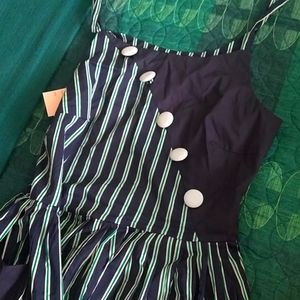 NWT Unique Vintage Navy and Green Stripe Dress M